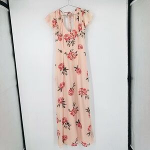 Flutter Sleeve Floral Maxi Dres Blush Pink Size Medium